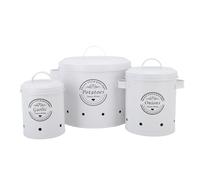 BSTCAR Set di 3 barattoli di stoccaggio in metallo per patate, cipolle e aglio, contenitore sigillato per verdure e aglio, barattolo da cucina, bianco, Casual