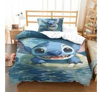 BSTELA9IE Stitch 3D Stampa Set Biancheria Da Letto Microfibra Di Copripiumini E Federe Cuscino Chiusura Cerniera 2 Pezzi Per Bambini E Adulti Single(135x200cm)