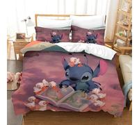 BSTELA9IE Stitch 3D Stampa Set Di Biancheria Da Microfibra Set Copripiumino Con Federa Con Chiusura A Cerniera 3 Pezzi Per Bambini E Adulti Double(200x200cm)