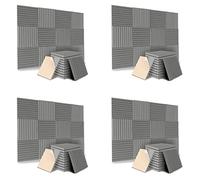 Bstepompre Confezione da 48 acustici autoadesivi, fonoassorbenti in schiuma, da parete insonorizzanti ad alta densità (grigio)