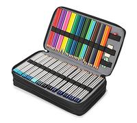 BSTKEY Astuccio in poliuretano per studenti, per matite colorate, grande capacità, 300 pezzi, per cancelleria, nero (senza matite)