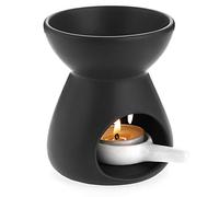 Bstkey Bruciatore di essenze e cera in ceramica, diffusore di aromi, decorativo, con cucchiaino per candela, per casa, ufficio, modello a imbuto (nero)
