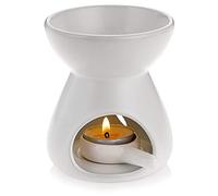 Bstkey Bruciatore di essenze e cera in ceramica, diffusore di aromi, decorativo, con cucchiaino per candela, per casa, ufficio, modello a imbuto (bianco)