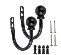 Bstkey - Coppia di ganci per tende in metallo leggero, montaggio posteriore a parete fermatende con nappe Nero