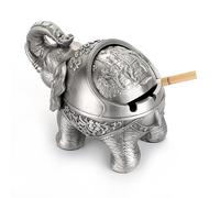 Bstkey Posacenere antivento vintage con coperchio in metallo motivo con elefante in stile retrò per uso esterno e interno posacenere per sigarette e sigari decorazione retrò per casa e ufficio Argento
