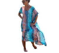 Bsubseach Costume da Bagno da Spiaggia in Chiffon con Spacco Laterale Blu da Donna, Bikini, Copricostume, Poncho Caftano
