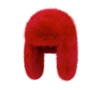 BSYLOO Cappello da cacciatore lussuoso in finta pelliccia di visone per donna, Cappello invernale da donna di colore puro dal design semplice, Cappello caldo peloso Ushanka, Rosso, S-XL