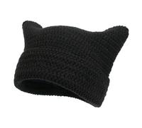 BSYLOO Crochet Cat Ear Beanie Hat for Women Warm Knitted Winter Beanie with Cute Animal Ears Soft Y2K Style Fluffy Hat for Girls & Adults, Nero , S-L