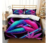 BSYYZQC Copripiumino 135x200 Foglie Di Cannabis Copripiumini Impronta Labiale Copripiumone, Reversibile Copripiumoni e 2 Federe 50x80 cm, Microfibra Traspirante Morbido 3 Pezzi con Cerniera