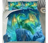 BSYYZQC Copripiumino 200x200 Cubetti Di Ghiaccio Copripiumini Modello Del Drago Verde Copripiumone, Reversibile Copripiumoni e 2 Federe 50x80 cm, Microfibra Traspirante Morbido 3 Pezzi con Cerniera