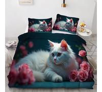 BSYYZQC Copripiumino Matrimoniale 200x200 Gatto D'Angora Set Copripiumino Rosa 3 Pezzi, Biancheria da Letto in Microfibra con Cerniera, Copripiumini con 2 Federa 50x80 cm