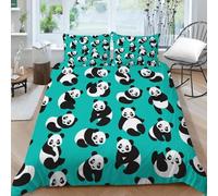 BSYYZQC Copripiumino Matrimoniale Blu Copripiumino Microfibra Stampato Panda Copri Piumino 260x240 Morbido Morbida e 2 Federa 50x80 cm con Cerniera
