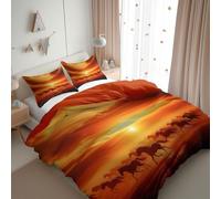 BSYYZQC Copripiumino Matrimoniale Cavallo Copripiumino Microfibra Stampato Tramonto Copri Piumino 260x240 Morbido Morbida e 2 Federa 50x80 cm con Cerniera
