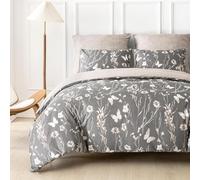 BSYYZQC Copripiumino Matrimoniale Grigio Copripiumino Microfibra Stampato Piante Copri Piumino 260x240 Morbido Morbida e 2 Federa 50x80 cm con Cerniera