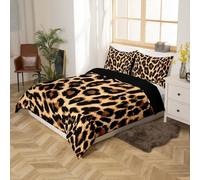 BSYYZQC Copripiumino Matrimoniale Leopardo Copripiumino Microfibra Stampato Kaki Copri Piumino 260x240 Morbido Morbida e 2 Federa 50x80 cm con Cerniera