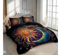 BSYYZQC Copripiumino Matrimoniale Luna Copripiumino Microfibra Stampato Sole Copri Piumino 260x240 Morbido Morbida e 2 Federa 50x80 cm con Cerniera