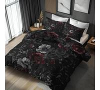BSYYZQC Copripiumino Matrimoniale Nero Copripiumino Microfibra Stampato Fiori Copri Piumino 260x240 Morbido Morbida e 2 Federa 50x80 cm con Cerniera