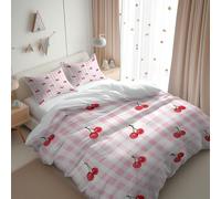BSYYZQC Copripiumino Matrimoniale Rosa Copripiumino Microfibra Stampato Ciliegia Copri Piumino 260x240 Morbido Morbida e 2 Federa 50x80 cm con Cerniera
