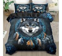 BSYYZQC Copripiumino Singolo Lupo Set Copripiumino Acchiappasogni Biancheria da Letto in Microfibra con Cerniera, 3 Pezzi, Copripiumino 155x200 con 2 Federa 50x80 cm