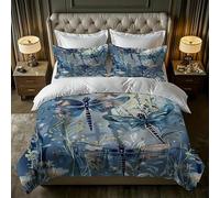 BSYYZQC Set Copripiumino Una Piazza e Mezza Libellula Copripiumini Blu Copripiumino 100% Microfibra 200x200 + 2 Federa 50x80cm, Morbida, Traspirante 3 Pezzi con Cerniera, per Decorazione