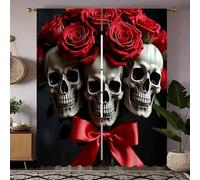 BSYYZQC Tende per Interni Cranio Tenda Camera da Letto 3D Rosa Rossa Tende Oscuranti Termiche Isolanti Con Occhielli 2 Pezzi L 140 x A 145 cm Per Soggiorno Cucina Decorazione Casa