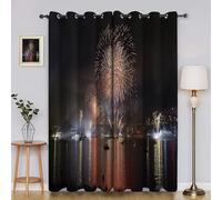BSYYZQC Tende per Interni Fuochi D'Artificio Tenda Camera da Letto 3D Città Tende Oscuranti Termiche Isolanti Con Occhielli 2 Pezzi L 140 x A 260 cm Per Soggiorno Cucina Decorazione Casa