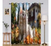 BSYYZQC Tende per Interni Gatto D'Angora Tenda Camera da Letto 3D Foglia D'Acero Tende Oscuranti Termiche Isolanti Con Occhielli 2 Pezzi L 140 x A 145 cm Per Soggiorno Cucina Decorazione Casa
