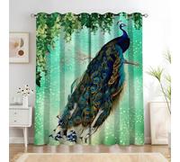 BSYYZQC Tende per Interni Pavone Verde Tenda Camera da Letto 3D Acqua Del Lago Tende Oscuranti Termiche Isolanti Con Occhielli 2 Pezzi L 140 x A 260 cm Per Soggiorno Cucina Decorazione Casa