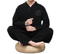 BSZYFQVE Costume da Monaci da Uomo Abbigliamento di Preghiera Tradizionale Buddista di Primavera Estate Abito da Monaci da Meditazione Comodo(Black,3XL)