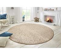 BT Carpet Wolly Tappeto Rotondo - Tappeto da Soggiorno a Pelo Corto, Effetto Lana, Look skandi, Sala da Pranzo, Soggiorno, Camera da Letto, Colore: Crema, 133 cm
