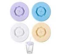 BTACGWP 4 Coperchi in Silicone per Tazze, Coperchi Ermetici con Foro Cannuccia, Grado Alimentare Anti-perdite, Protezione Iginica Bevande e Yogurt, Universali Bianco/Blu/Giallo/Viola