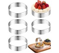 BTACGWP Anelli per Torta e Crostata, 6 Pezzi Ø 6 cm, Acciaio Inox Microforato con Pareti Alte, Stampi Pasticceria per Distribuzione Calore Ottimale e Stacco Pulito di Mini Cake Ring e Tarte