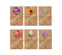 BTACGWP Biglietti Auguri Matrimonio e Compleanno, 6 Pezzi con Fiori Secchi e Buste Kraft, Pronti da Firmare, Conservazione Lunga per Regali Vintage e Trousseau