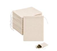 BTACGWP Bustine Te Vuote 20pz 8x10 cm, Filtri da Tè in Cotone con Coulisse, Riutilizzabili per Tisane, Spezie e Zuppe - Estrazione Aromatica Ideale e Uso Ecologico