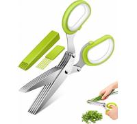BTACGWP Forbici da Cucina 1 Pcs, 5 Lame Verde-Bianco con Pettine e Coperchio. Taglio Antiaderente per Trita Prezzemolo - Evita il Blocco, Ideale per Erbe Fresche e Rapida Pulizia