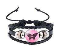 BTAKANPP Ga-2100-1a1er - Set di gioielli alla moda con bracciale e farfalla intrecciata, con nastro rosa, per la cura del cancro al seno, B, taglia unica