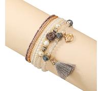 BTAKANPP OdujF8w8a - Set di custodie per orologi da uomo con perline di riso, braccialetto elastico combinato, gioielli casual per donne (F, taglia unica), OdujF8w8a