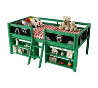 BTBHIHO Lettino a soppalco con vano portaoggetti e protezione dalle cadute, letto a mezza altezza con scala, libreria e tabellone da disegno, senza materasso 90 x 200 cm (verde)