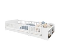 BTBHIHO Lettino da pavimento Montessori, letto per bambini, con cuscinetto aperto e ripiani, in legno massello di pino massiccio, con alloggiamento apribile senza materasso, bianco (90 x 200 cm)