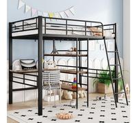 BTBHIHO Letto a soppalco, letto a soppalco, più ripiani, ringhiere, scale, telaio in ferro, per adulti, ragazzi e bambini, senza materasso 90 x 200 cm (nero + metallo + 90 cm x 200 cm)