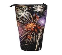 BTCOWZRV Astuccio telescopico con stampa di fuochi d'artificio 3D, grazioso astuccio telescopico per cancelleria, trucco, cosmetici, per donne e ufficio