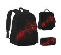 BTCOWZRV Confezione da 3 zaini in tela Explosion Burst rosso nero, borsa da viaggio a tracolla per donne e uomini, con astuccio portapranzo
