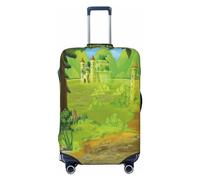 BTCOWZRV Copertura per bagagli da viaggio alla moda per valigie con stampa di boschi e case, lavabile, adatta per bagagli da 45-81 cm, nero, Small