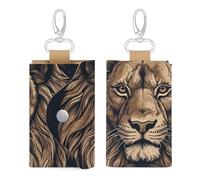BTCOWZRV Portachiavi in pelle con leone in stile cartone animato, 6 ganci, porta carte di credito, per uomo e donna, leone dei cartoni animati, taglia unica, Leone dei cartoni, Taglia unica