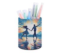 BTCOWZRV Portapenne Astuccio in piedi Dancing on Water Pencil Case Round Pencil Holder PU Leather Pencil Bag Stationery Case for Office Stand-up Organizer Retrattile Pencil Bag, Dancing