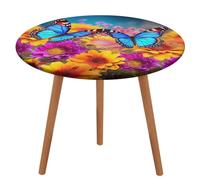 BTCOWZRV Tovaglia colorata con fiori e farfalle, impermeabile, antiolio, per tavoli da 101,6 a 129,5 cm, elasticizzata, senza pieghe, tovaglia rotonda per feste, matrimoni, sala da pranzo, banchetti