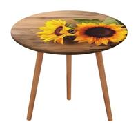 BTCOWZRV Tovaglia in legno con girasole e impermeabile, a prova di olio, per tavoli da 101,6 a 129,5 cm, elasticizzata, senza pieghe, tovaglia rotonda per feste, matrimoni, sala da pranzo, banchetti