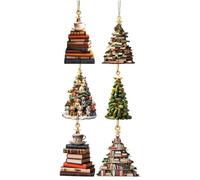 Bterah Decorazione a forma di libro a forma di albero, in acrilico | Per gli amanti dei libri che amano l'arredamento accogliente della casa, sei ornamenti piatti in acrilico che si appendono