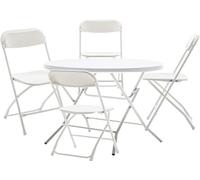 BTEXPERT Biglietto pieghevole portatile, tavolo rotondo in plastica da 81,3 cm, 4 sedie per adulti, per giochi da tavolo, riunioni, feste, casa, interni ed esterni, leggero, set da 5 pezzi, bianco
