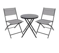 BTEXPERT Set di 3 mobili da pranzo per patio, bistrot, tavolo da picnic pieghevole a due posti, maniglia per il trasporto, grigio, per feste, camper, eventi, campeggio, all'aperto, in vetro temperato